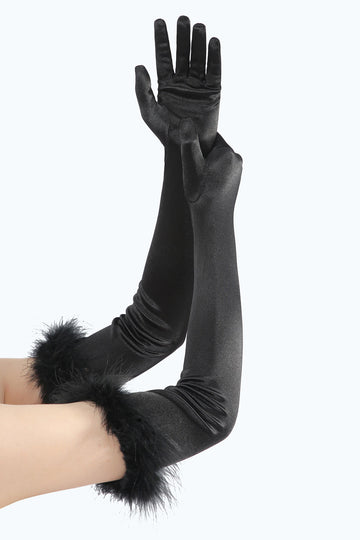 Luvas de festa de Gatsby preto com penas